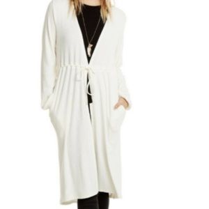 NWT Chaser Love Rib Tie Front Duster Cardigan Sweater Medium White Ivory